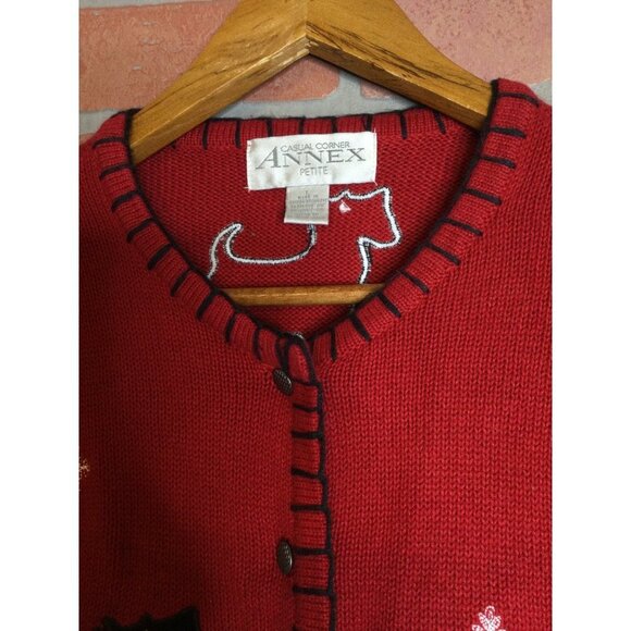 Vintage Sweater Dogs Toto Ugly Christmas Holiday Cardigan Large Petite - Picture 5 of 10